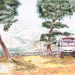 <em>Delphi Camping 2008</em> | acrylic paint on paper | 21 × 30 cm